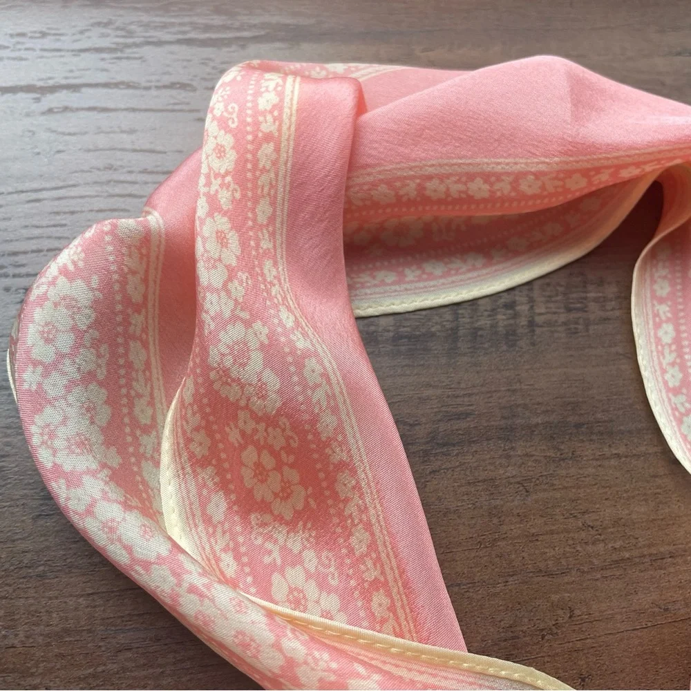 Vintage Pastel Pink Patterned Silk Scarf